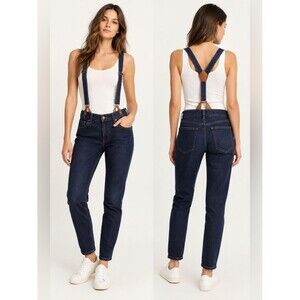 Zara Dark Blue Boyfriend Jeans with Suspender Straps